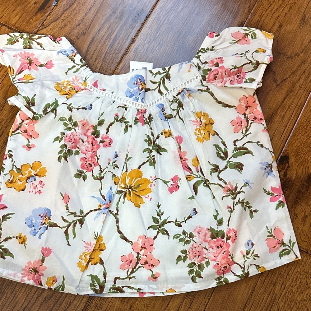 Mew With Tags Floral Kids Top - Off White with Multicolor Floral Design